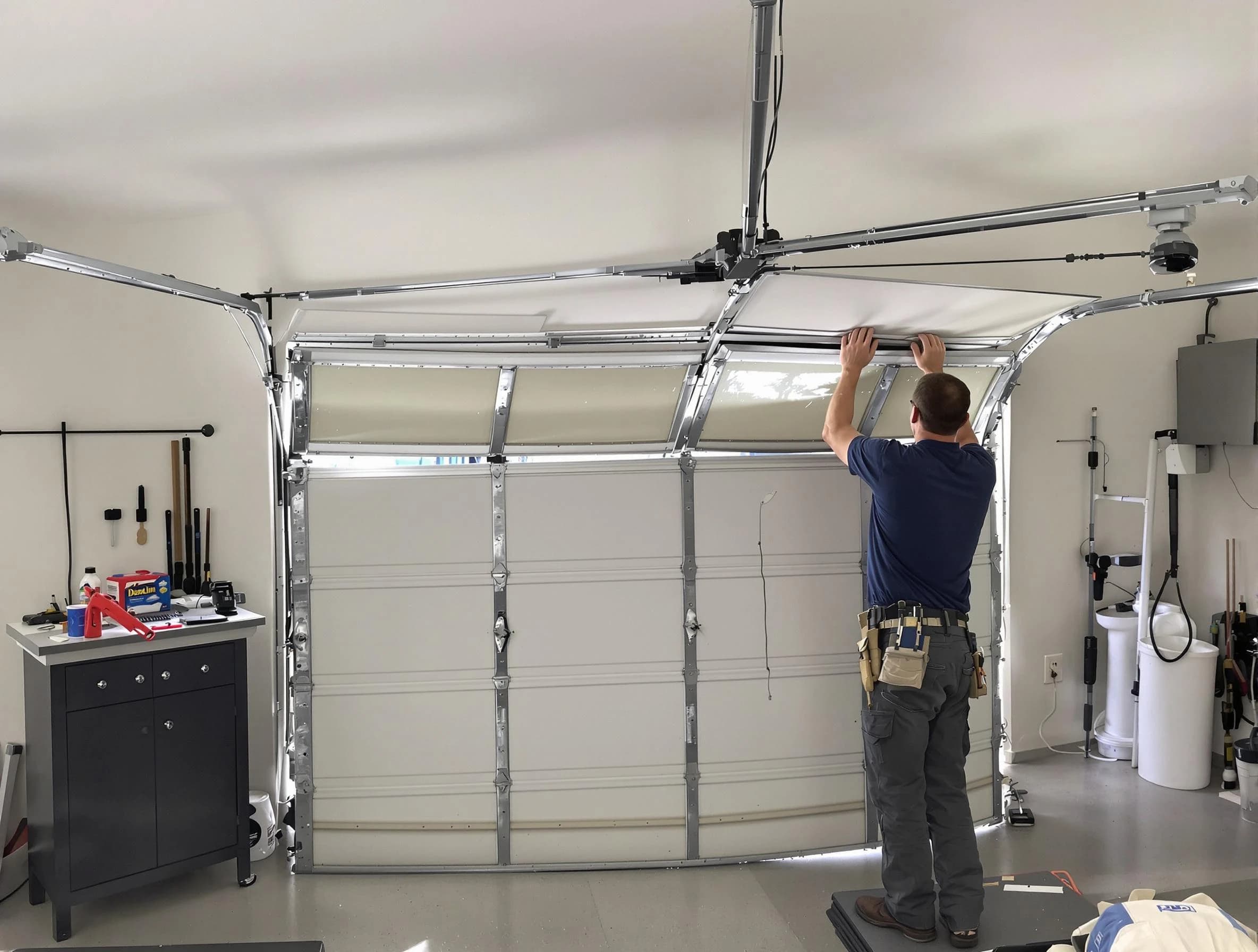 Hyrum Garage Door Repair specialist performing precise section replacement on Hyrum garage door