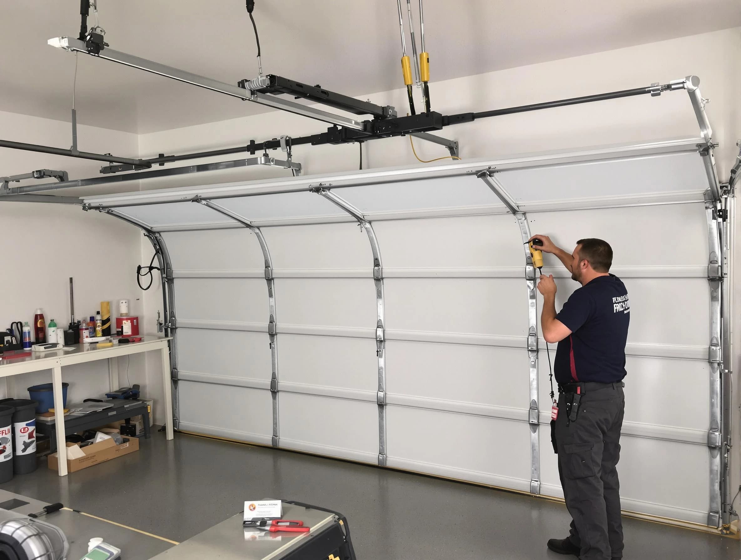 Hyrum Garage Door Repair certified technician performing overhead door system repair in Hyrum