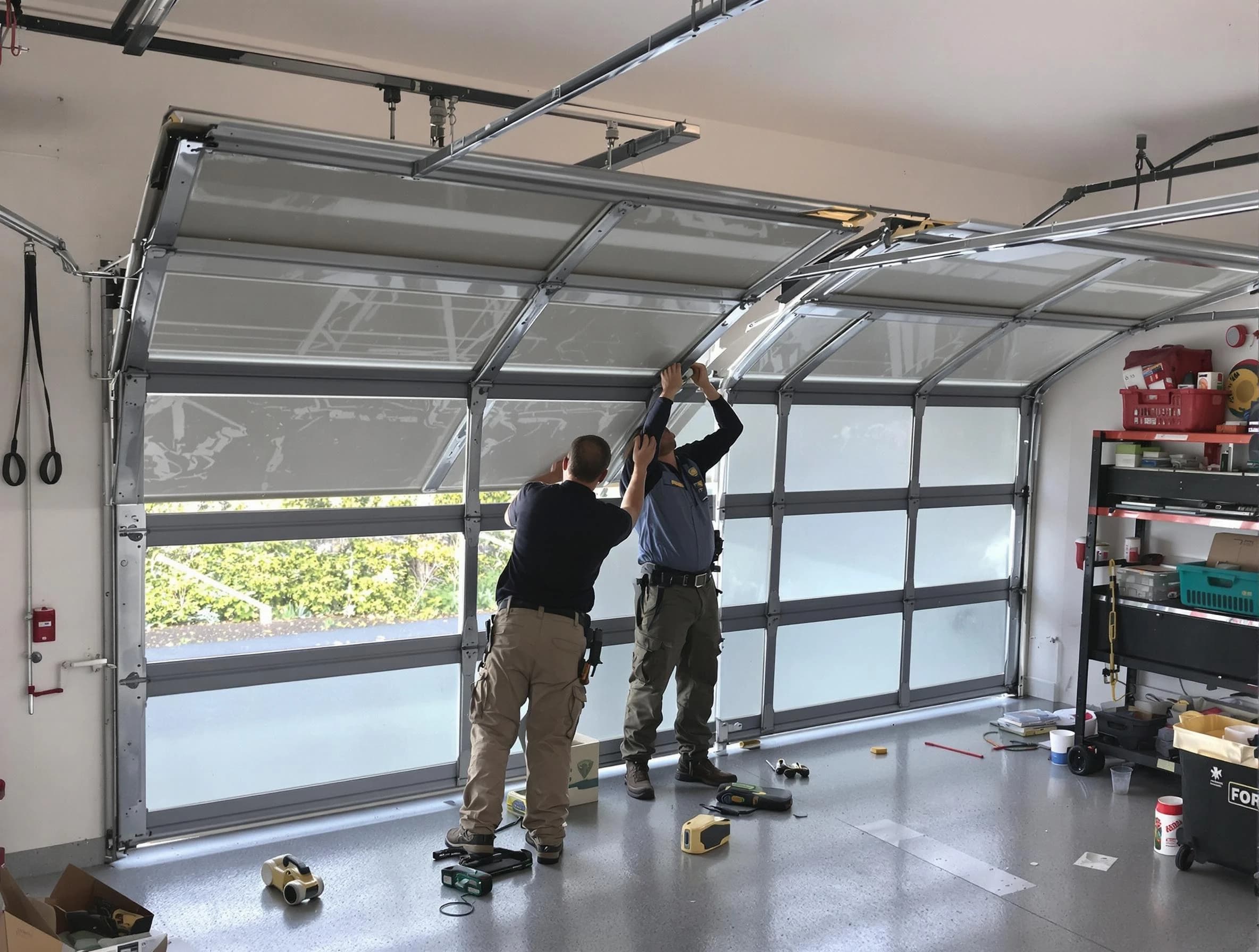 Hyrum Garage Door Repair expert performing precise panel replacement on Hyrum garage door