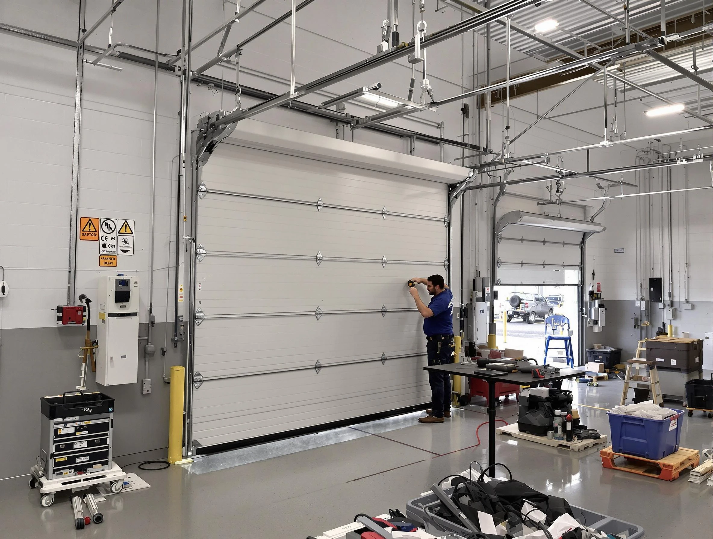 Commercial garage door repair being performed by Hyrum Garage Door Repair expert in Hyrum