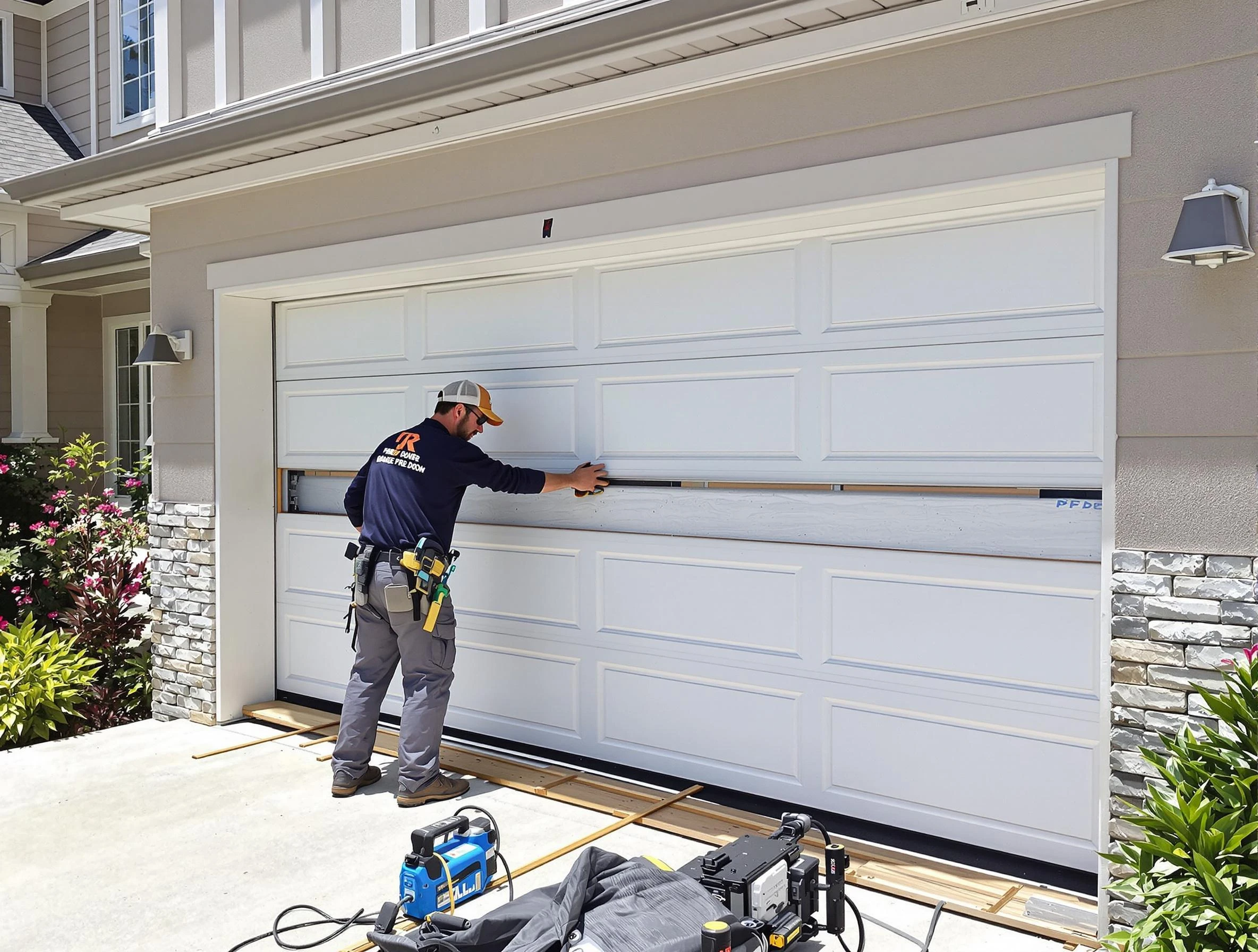 Hyrum Garage Door Repair team performing complete garage door replacement at Hyrum residence