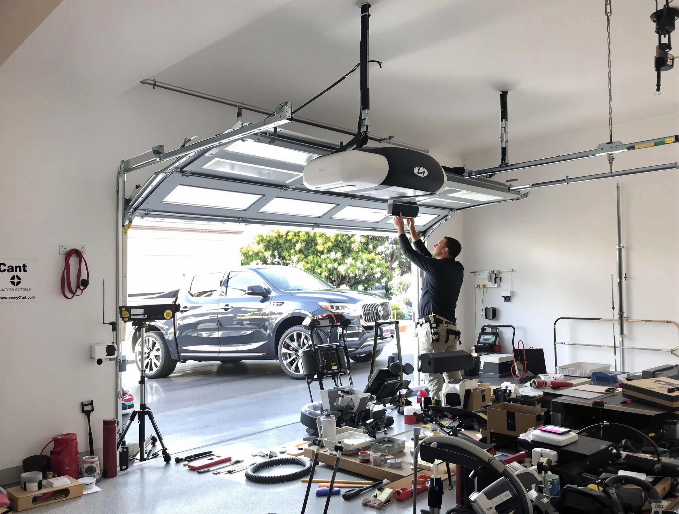 Hyrum Garage Door Repair specialist installing smart garage door opener system in Hyrum home