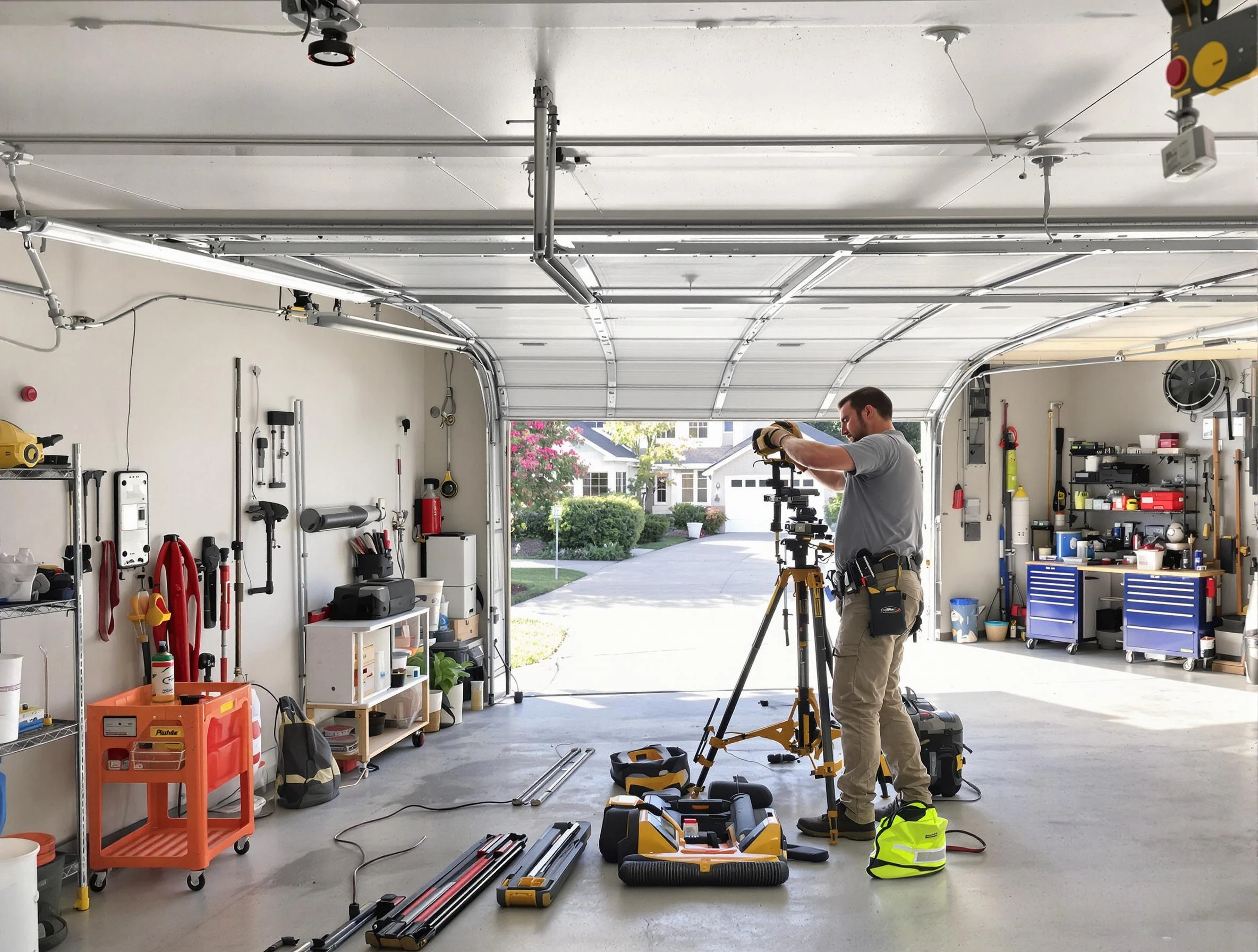 Hyrum Garage Door Repair specialist performing laser-guided track alignment in Hyrum
